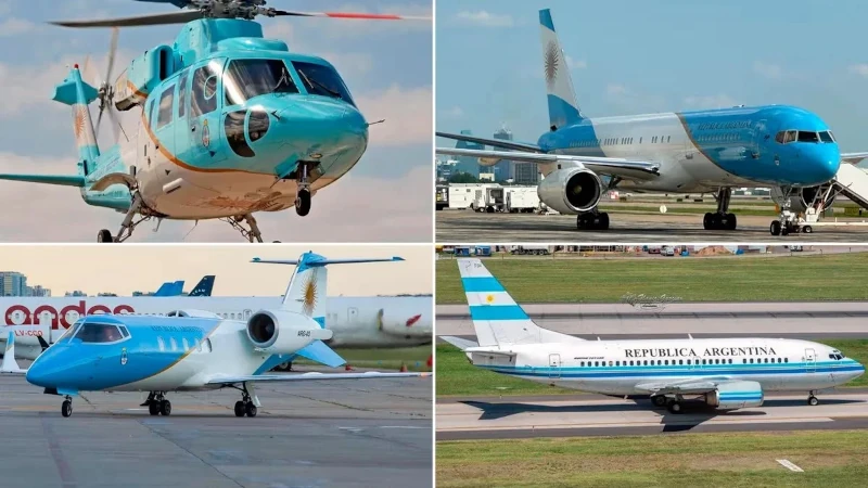 Publicitada llegada del reactor presidencial con un polmico vuelo rasante sobre el Aeroparque Jorge Newvbery de Buenos Aires.